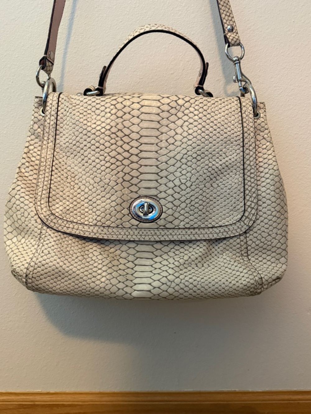 Coach pale pink Python-Embossed Top-Handle Satchel
